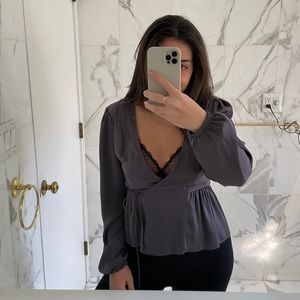 ***SOLD****Topshop purple satin wrap top size 2
